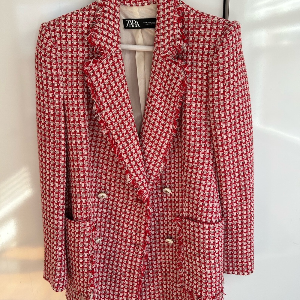 Zara Women's Red Tweed Jacket